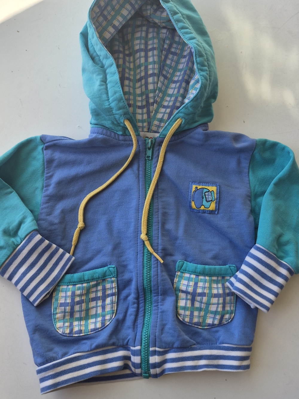 Rainbow Gymboree Blue & Teal Hooded Zip-Up Sweatshirt with Yellow Drawstrings